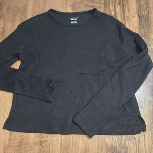 American Eagle Black Ribbed Long Sleeve Top